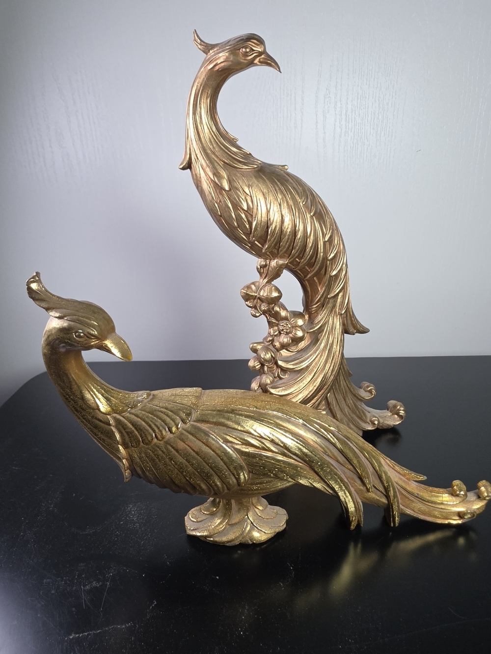 Gold Peacock Sculpture Pair - Elegant Home Art Décor By Syroco